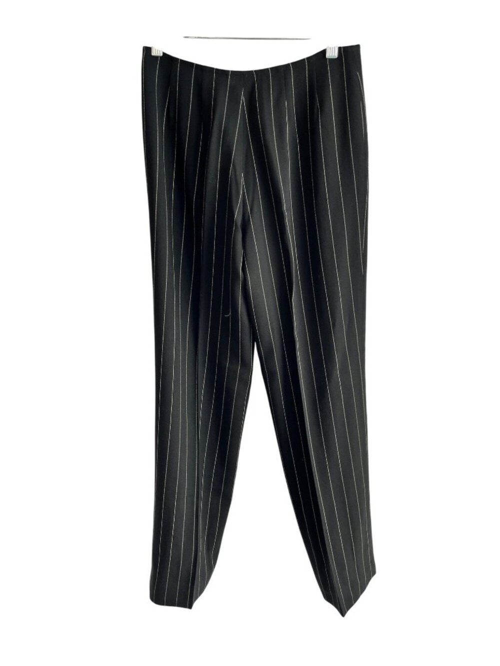Worldly Things Pinstriped Wool Pants Womens Sz 12 Black & White Striped Trousers